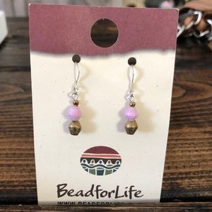 Bead for Life Lilac/Brass Drop Boho Earrings
